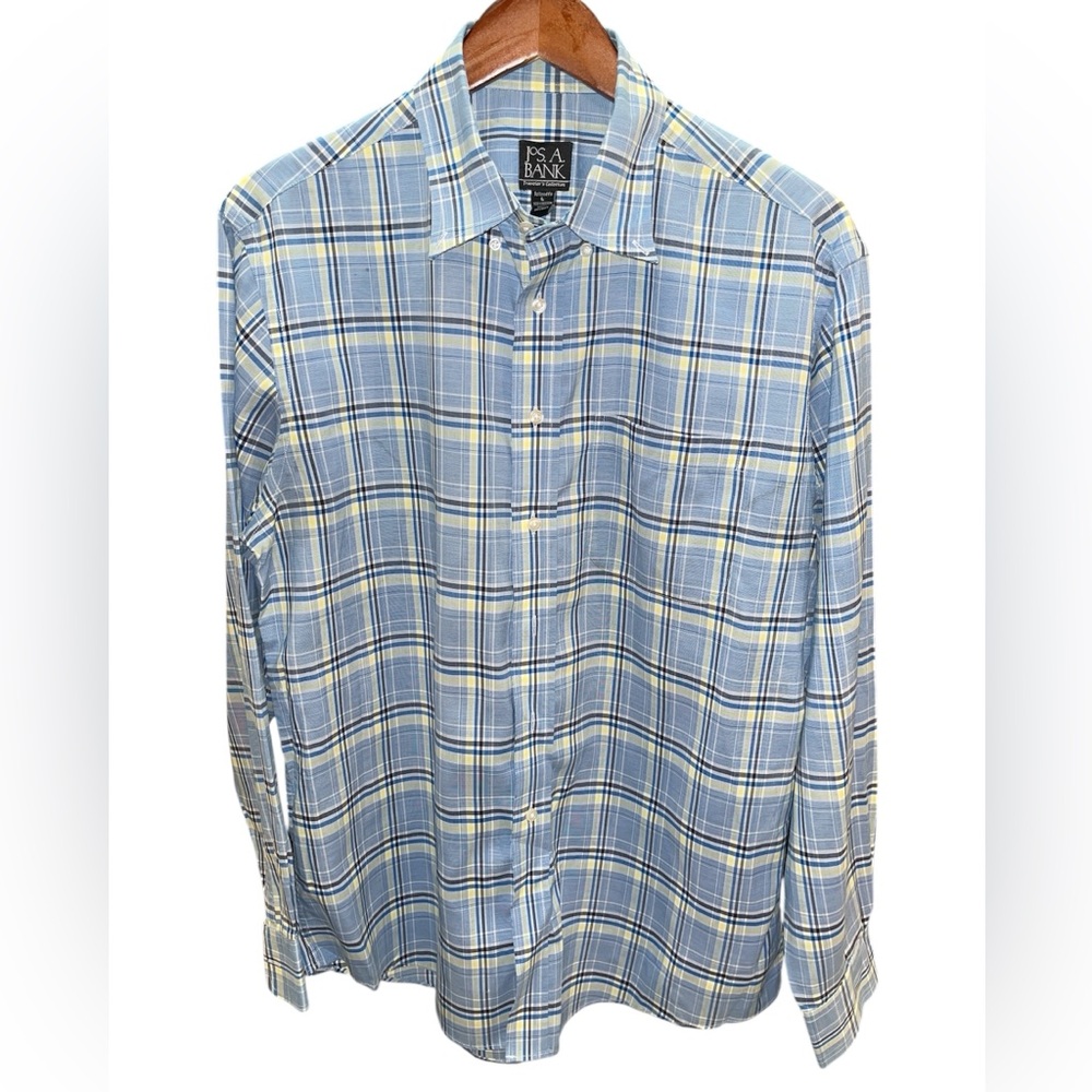 Jos A Bank Blue Plaid Men's Button up Shirt
